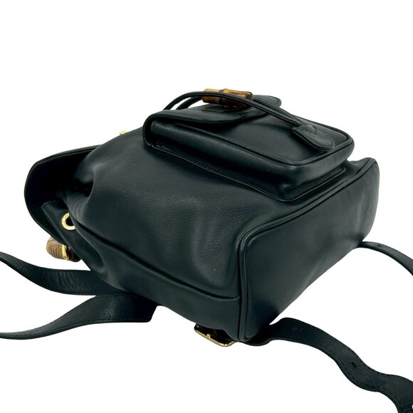 GUCCI (Old Gucci) Vintage Bamboo Leather Backpack Mini Navy Blue ni3-1 - Picture 7 of 10